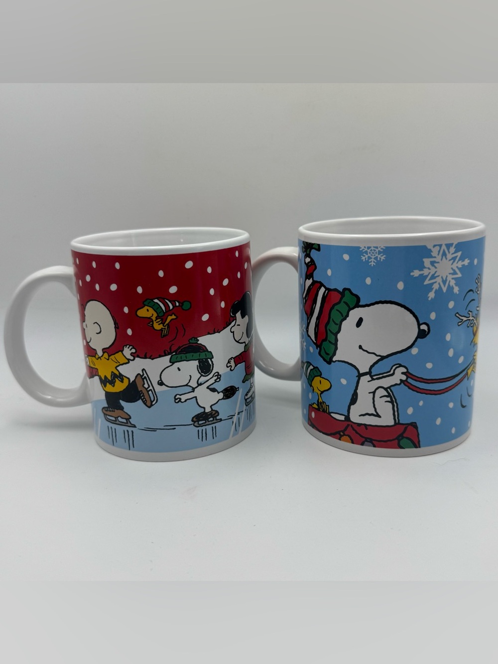 Peanuts Christmas Mug Set of 2 Snoopy Charlie Brown Woodstock Winter Coffee Cups